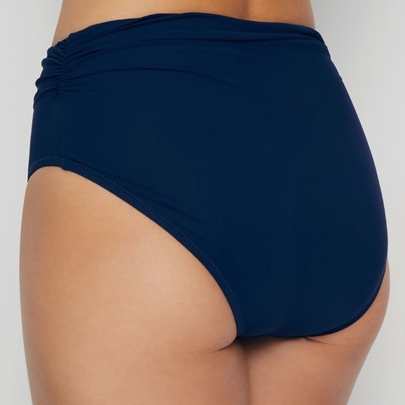 NWT Profile by Gottex Tutti Frutti Shirred High Waist Bikini Bottoms Navy - Picture 2 of 7